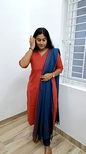 Luxurious Handloom Red Salwar Suit Set - V Neck