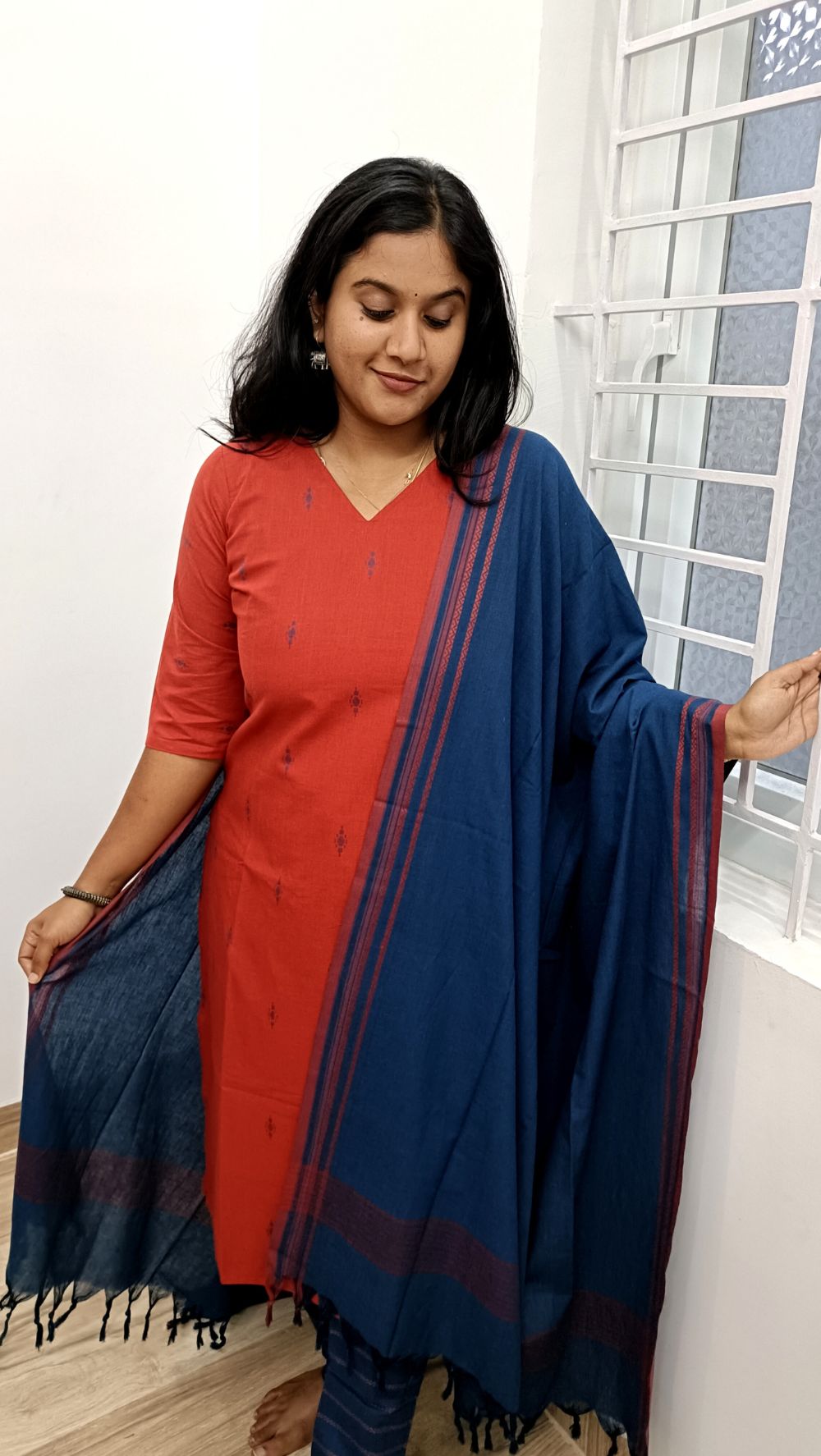 Luxurious Handloom Red Salwar Suit Set - V Neck