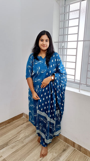 Blue Pure Soft Cotton Salwar Suit Set