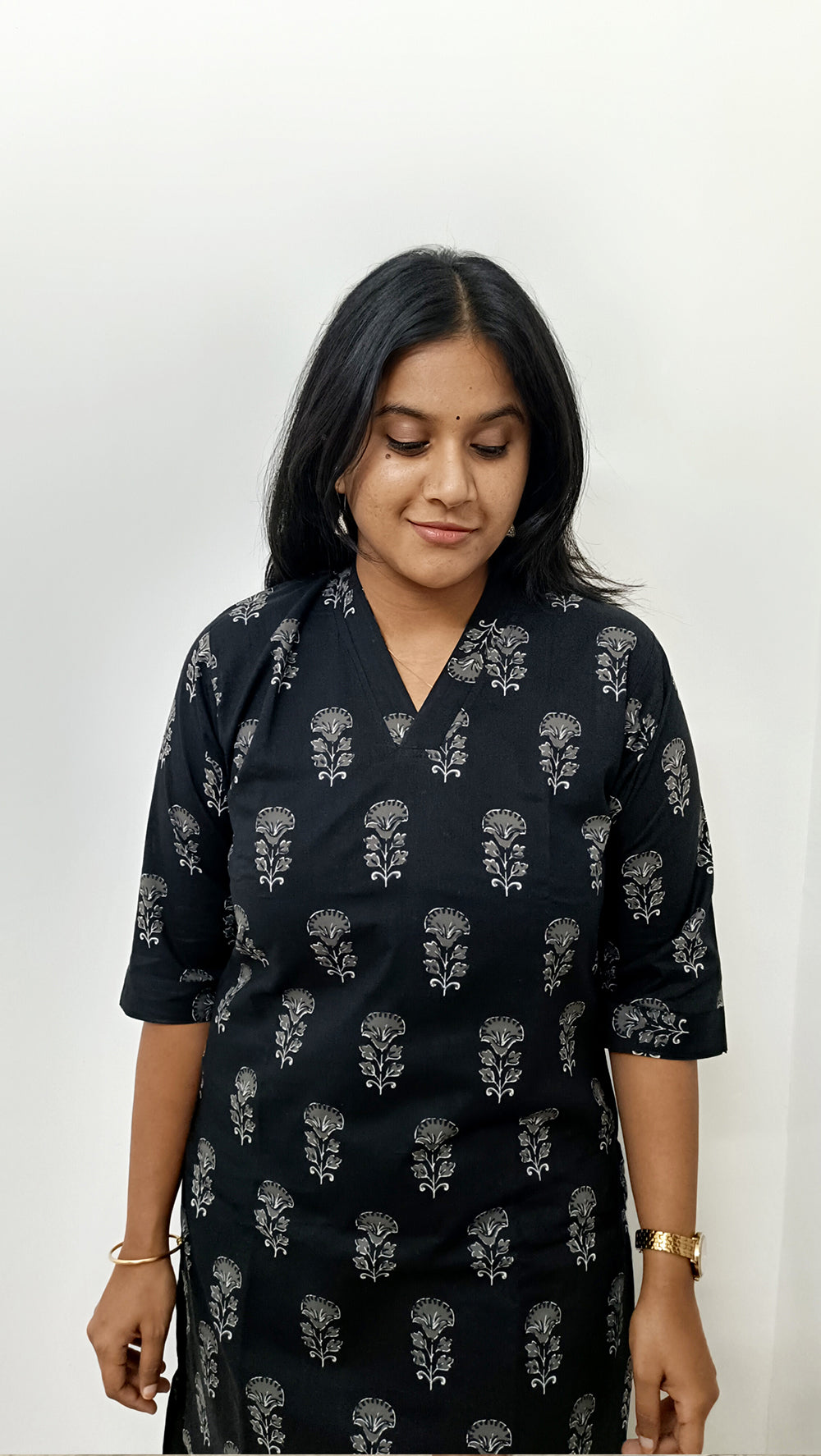 Black Handblock Printed Kurti