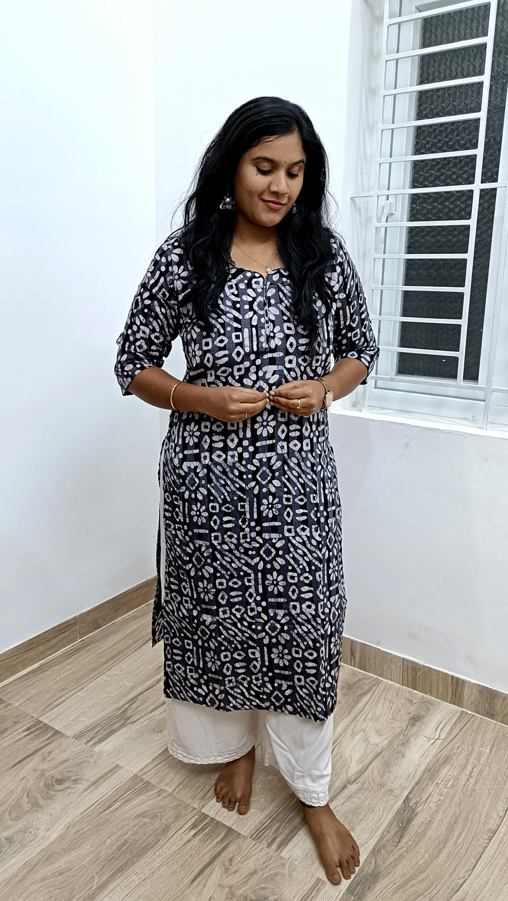 Batik print Black kantha Cotton Kurthi