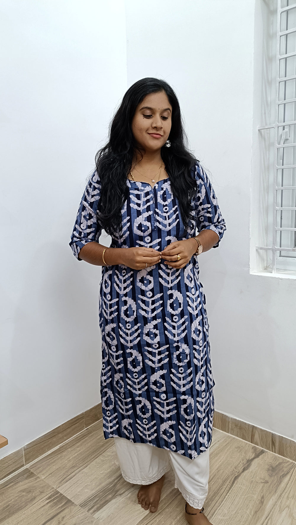 Batik Print Blue kantha Cotton Kurti