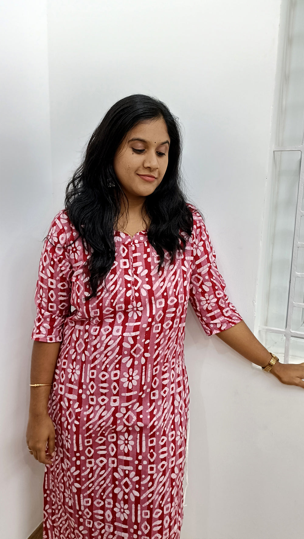 Batik print Red kantha Cotton Kurthi