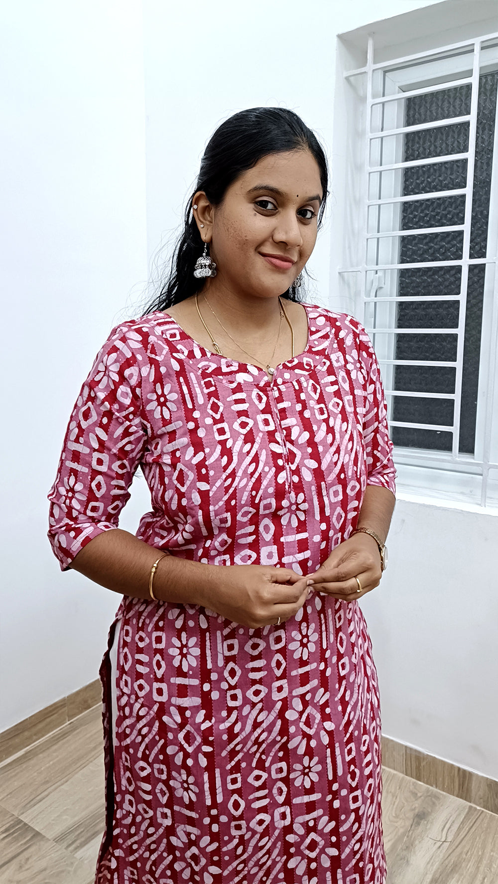 Batik print Red kantha Cotton Kurthi