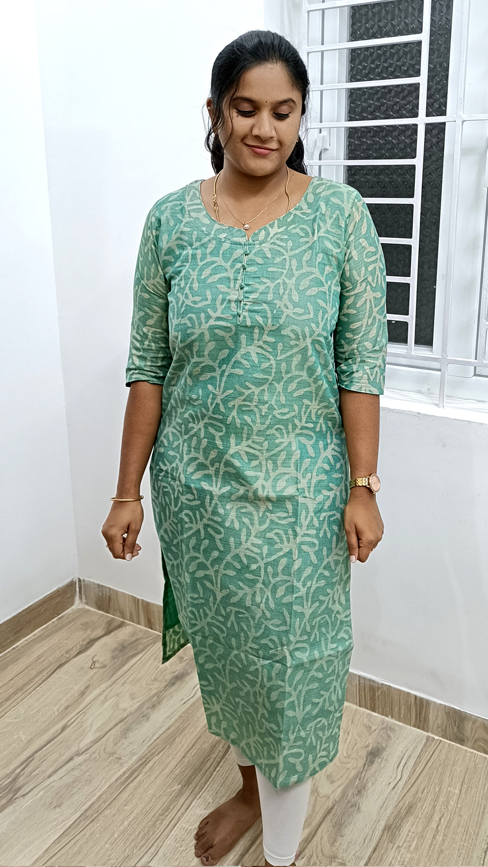 Batik Printed Green Cotton Kurthi