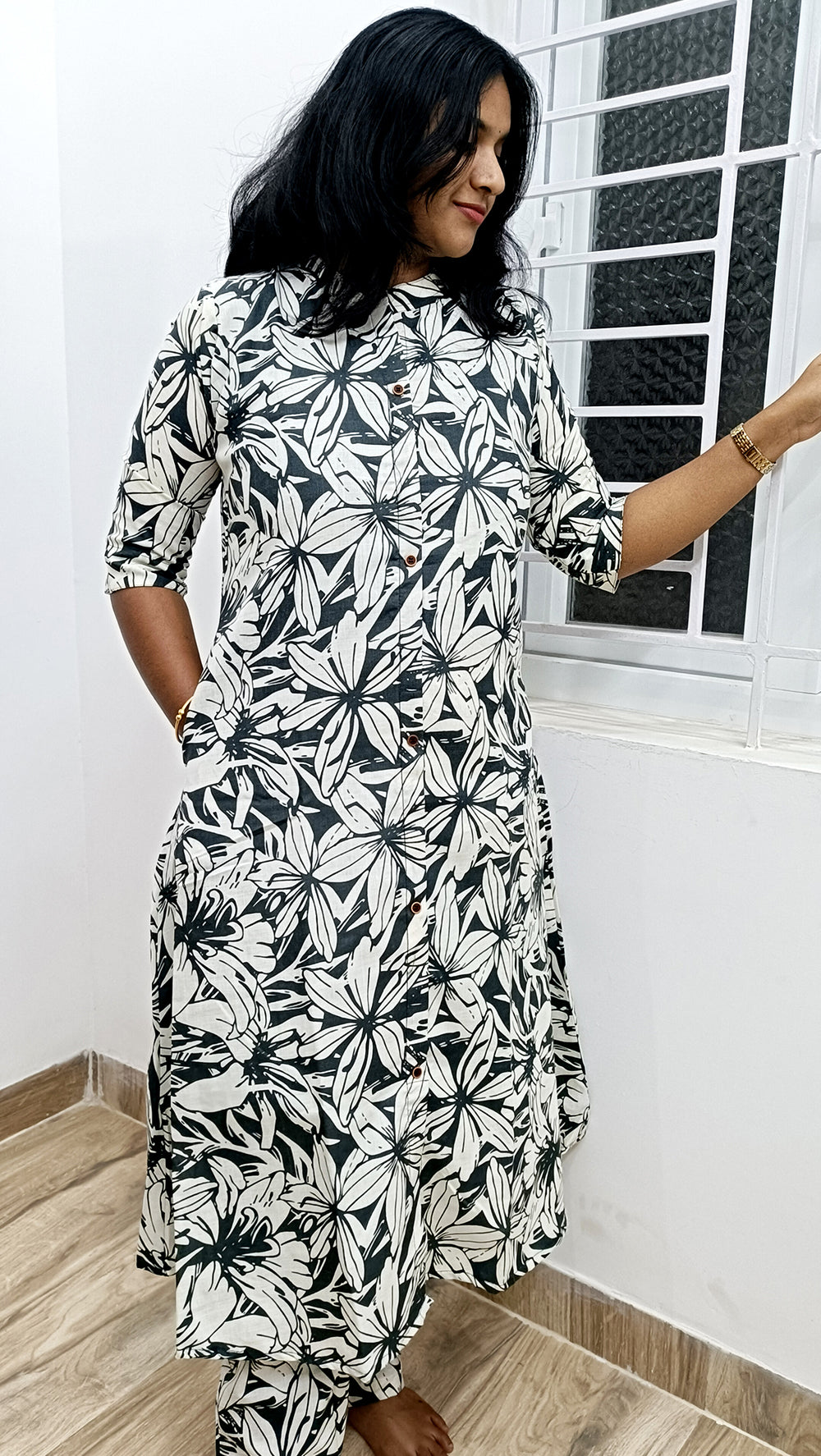 Elephant Black Floral Aline Co-ord Set