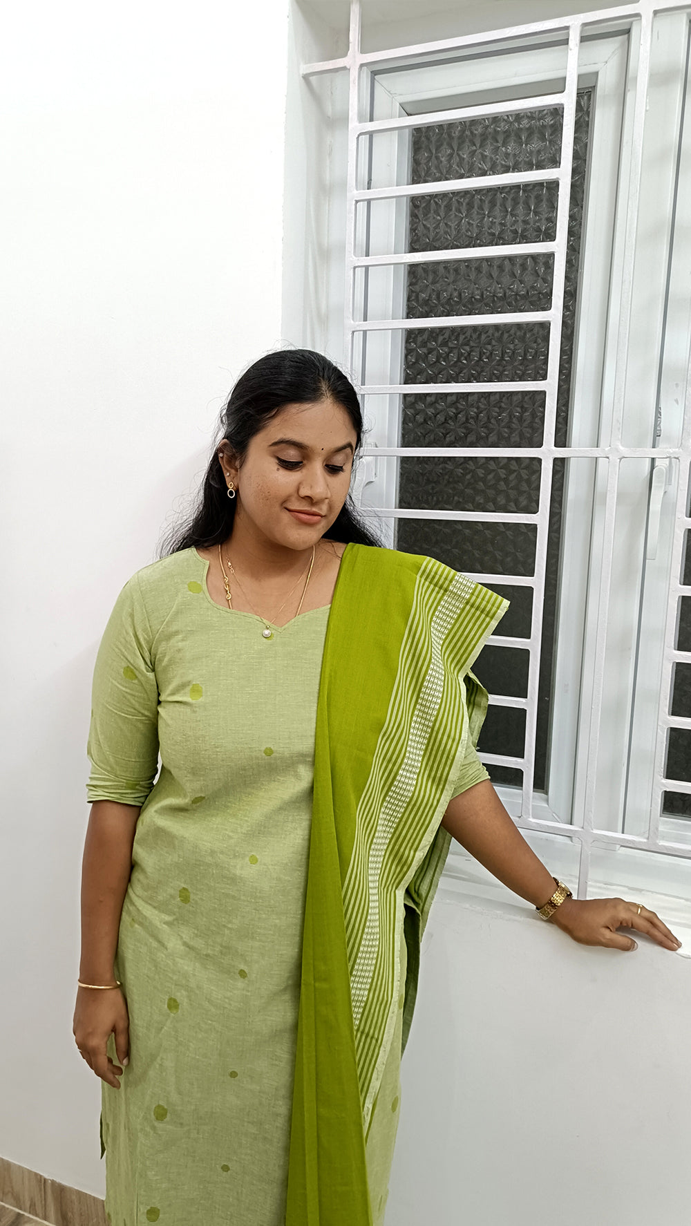 Handloom Green cotton suit set