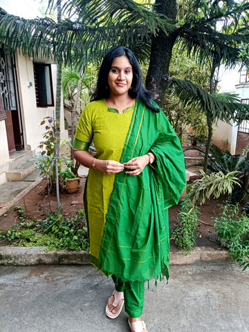Premium Handloom Cotton - Green Salwar Suit set
