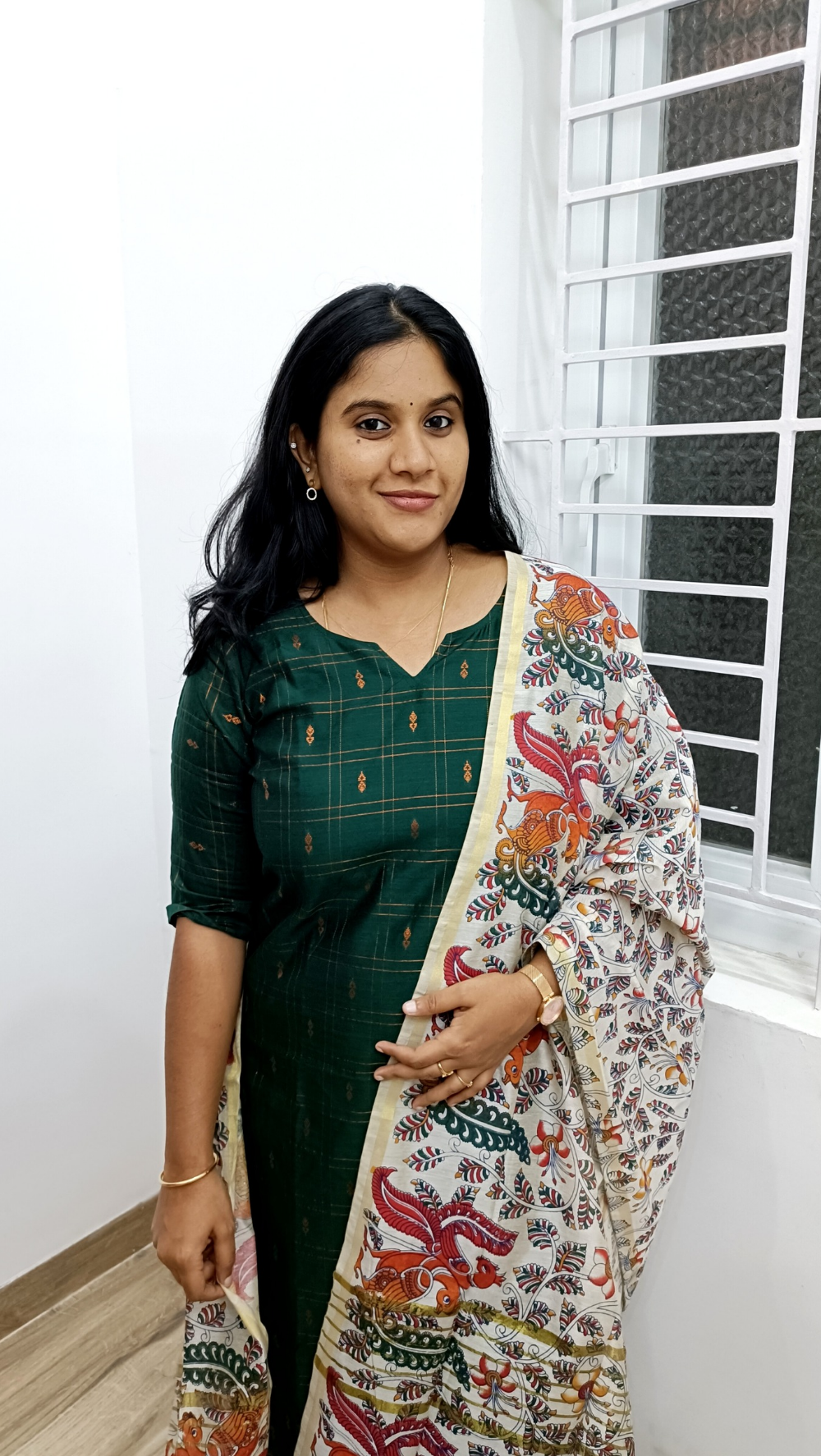 Green Premium Raw Silk Salwar Suit Set with kalamkari Dupata