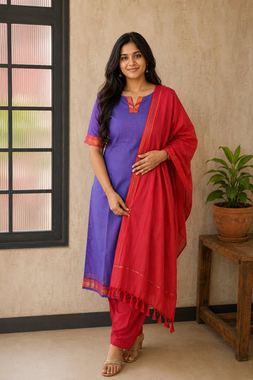 Premium Mangalgiri Cotton - Blue Salwar Suit set
