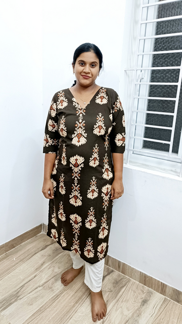 Premium Soft Cotton Kurti - Brown