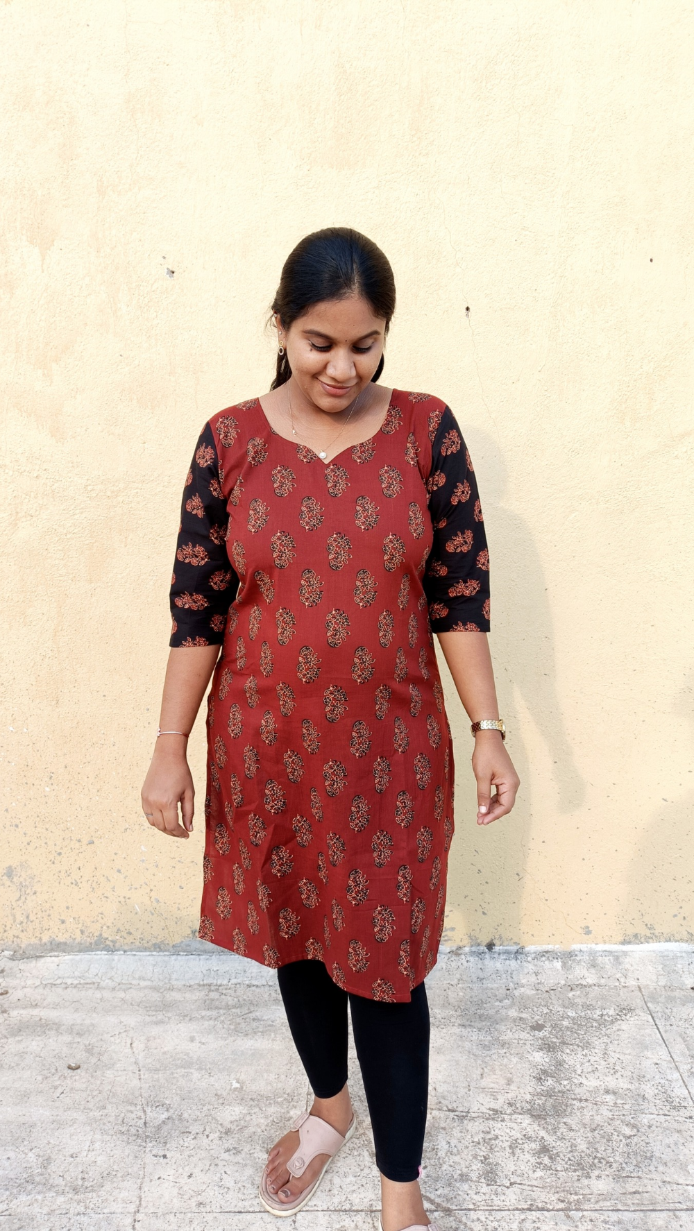 Pure Cotton Ajrak Designer Kurti - Brick Red