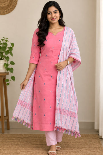 Premium Handloom Cotton - Pink Salwar Suit set