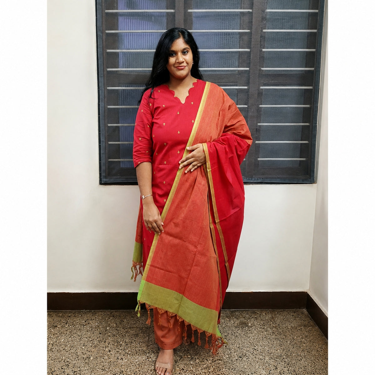 Premium Handloom Cotton - Red Salwar Suit set
