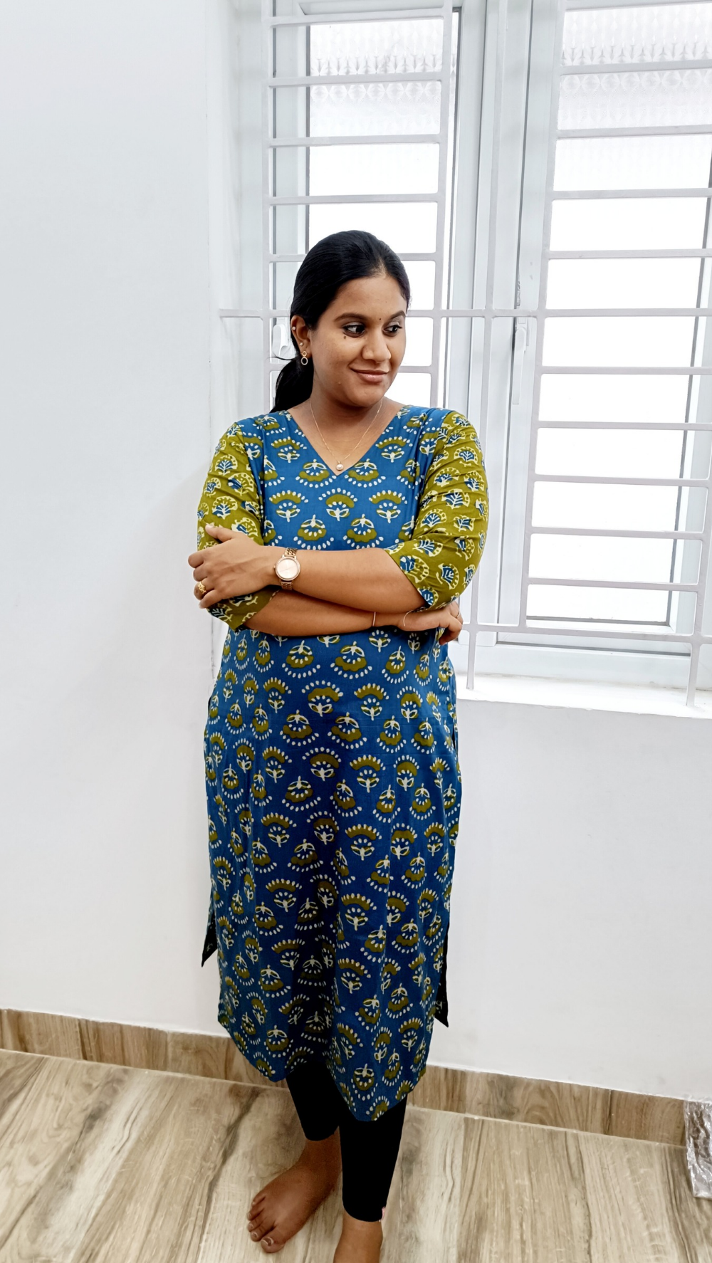 Pure Cotton Designer Kurti - Green and Blue