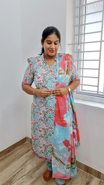Premium Quality Mul Cotton Salwar Suit Set - Baby Blue