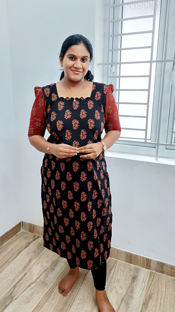 Pure Cotton Ajrak Designer Kurti - Black