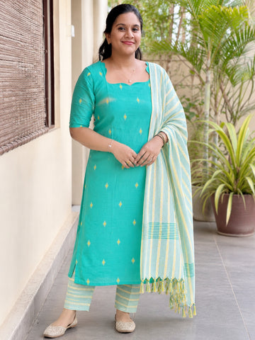 Premium Handloom Cotton - Blue Salwar Suit set