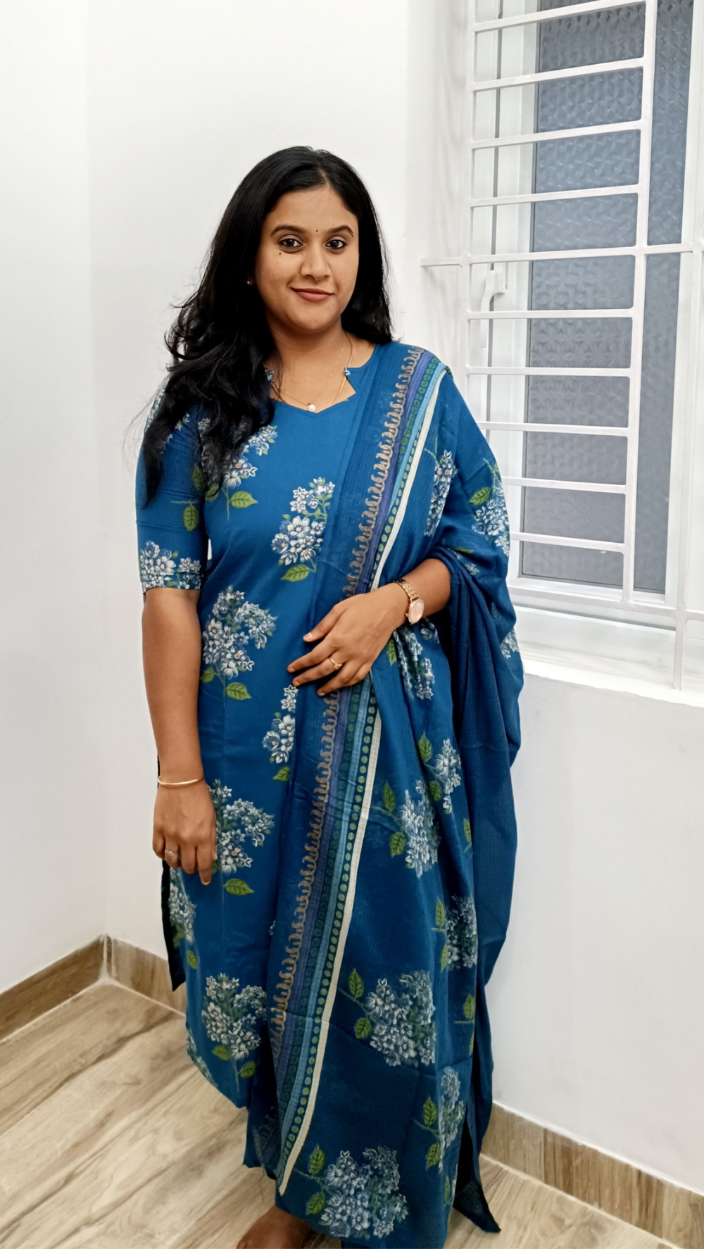 Blue Floral Pure Soft Cotton Salwar Suit Set