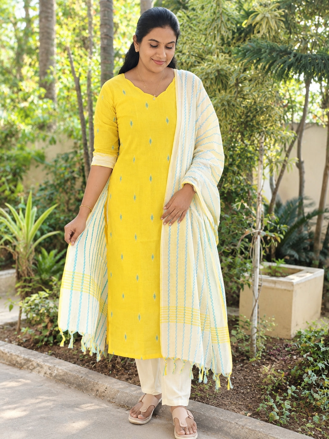 Premium Handloom Cotton - Yellow Salwar Suit set