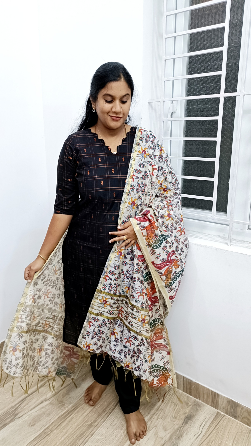 Premium Black Rawsilk Suit Set with Kalamkari Dupata
