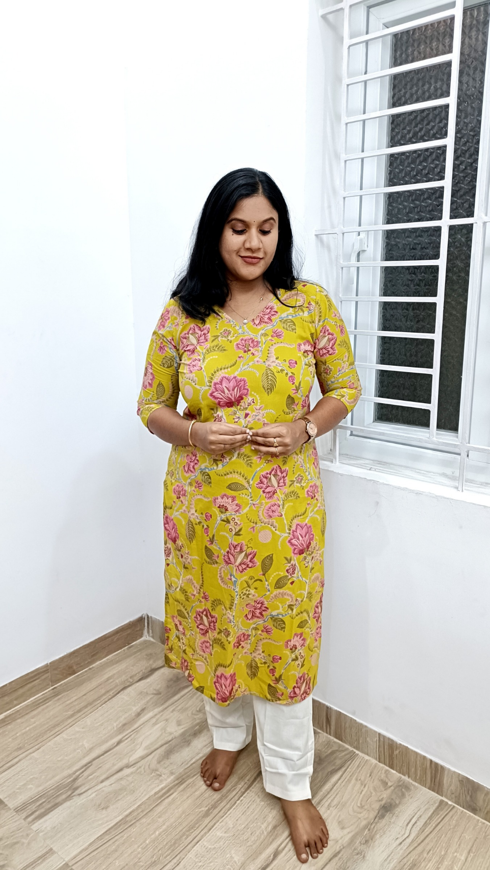 Budget Kurti: Pure Soft Cotton Floral Yellow Kurti