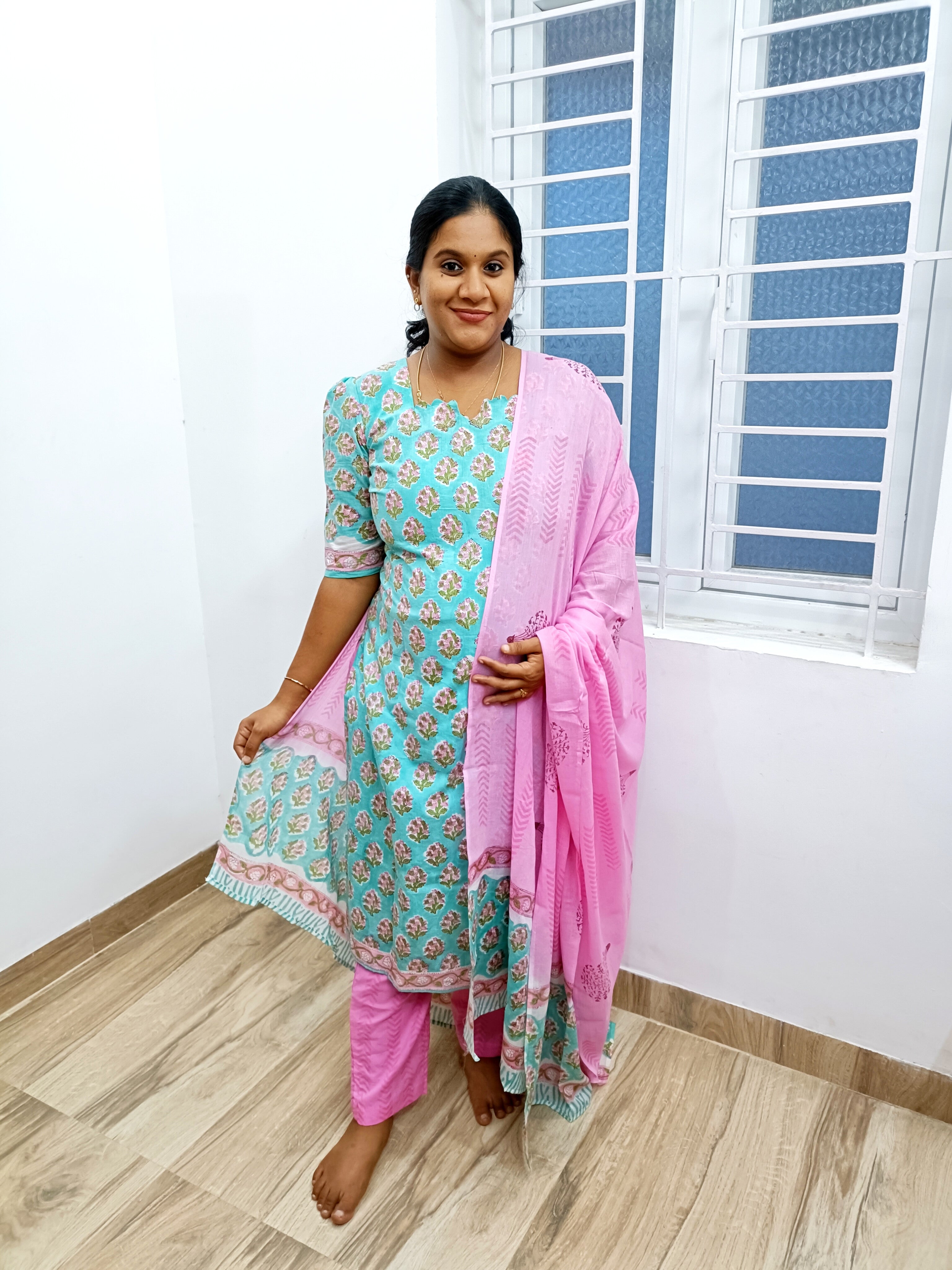 Pure Mul Cotton Hand Block Print Salwar Suit