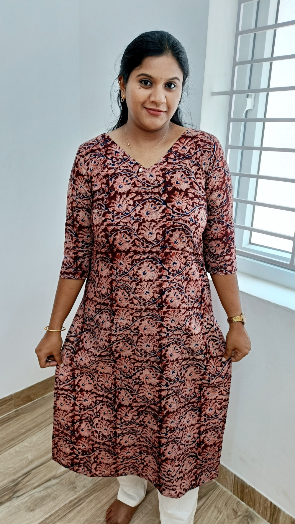 Pure Kalamkaari Handblock Print Kurti-Brown