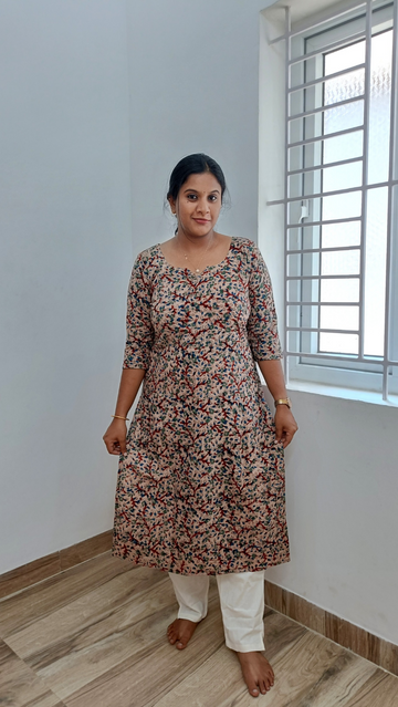 Pure Kalamkaari Handblock Print Kurti-Beige