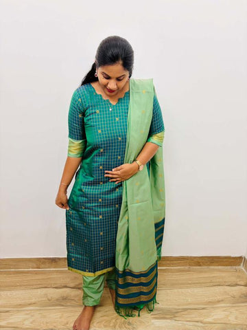 Premium Soft Silk - Peacock Green Salwar Suit Set