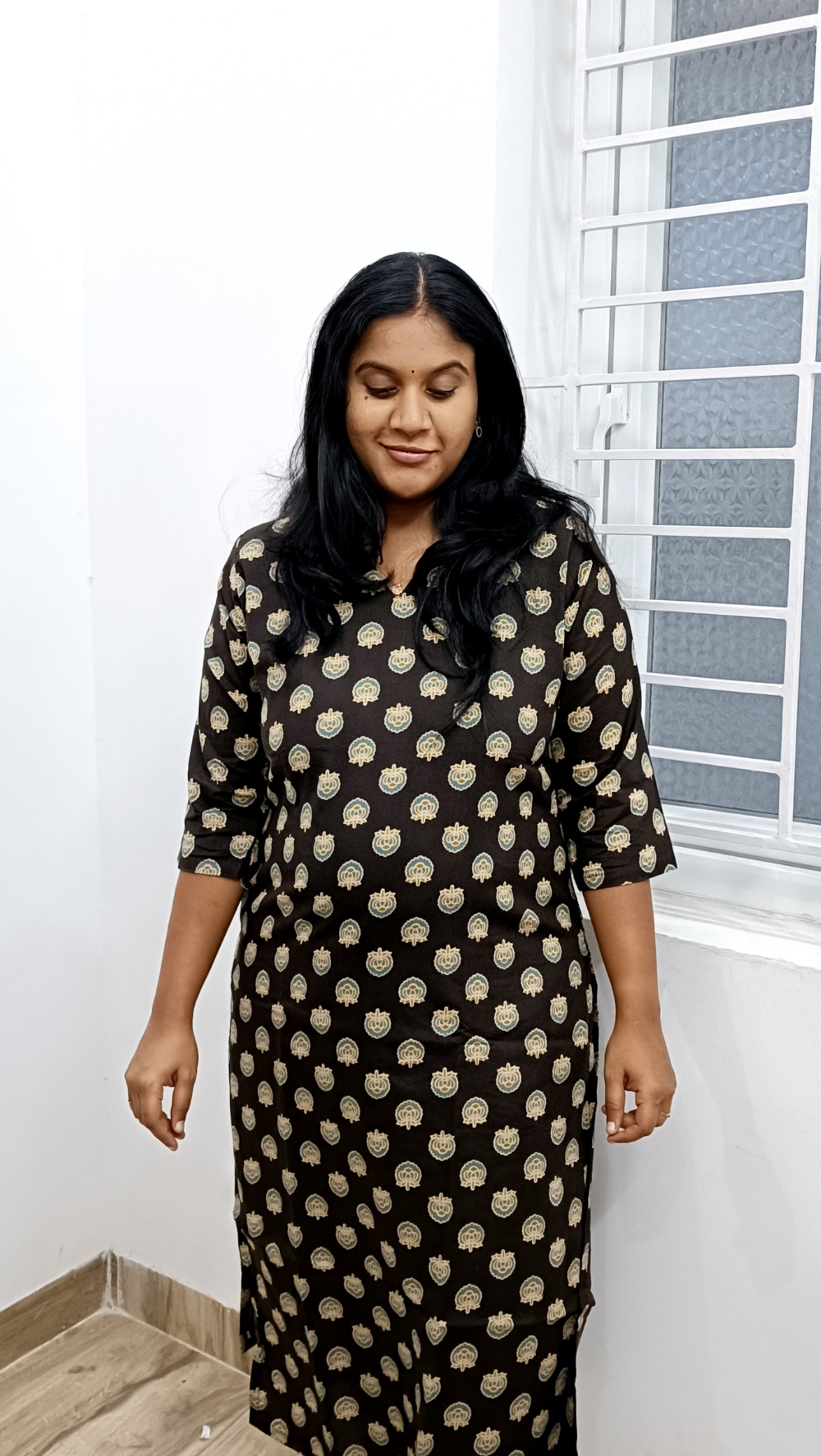 Pure Cotton Ajrak Kurthi-Coffee Brown