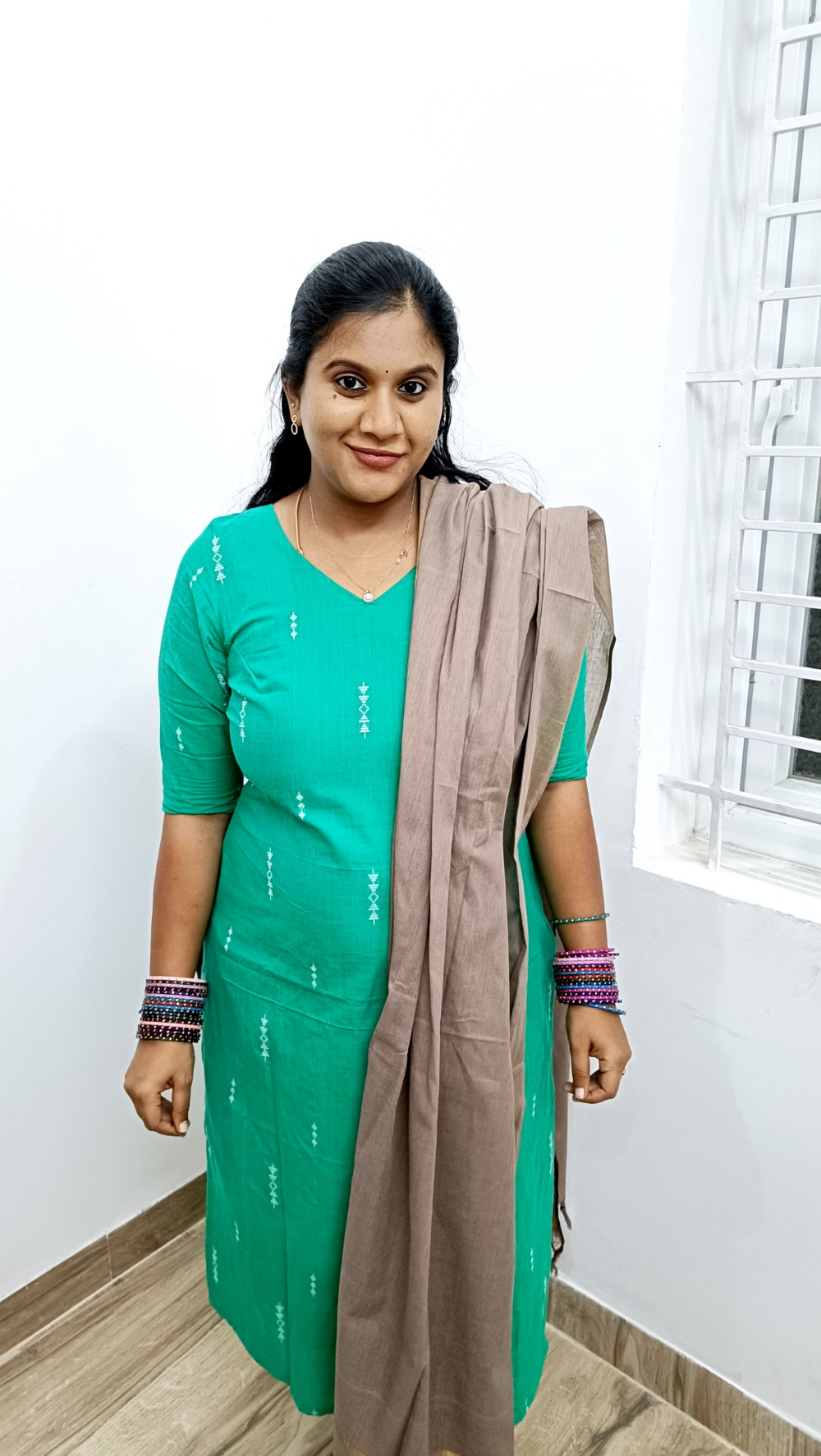 Premium Quality Cotton Salwar Suit Set - Green and Chikku