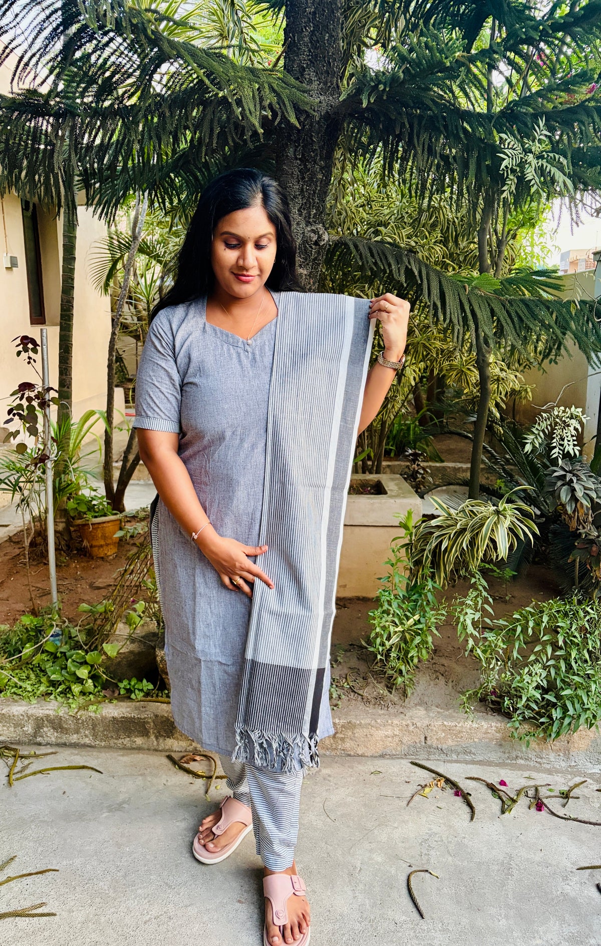 Premium Handloom Cotton - Grey Salwar Suit set