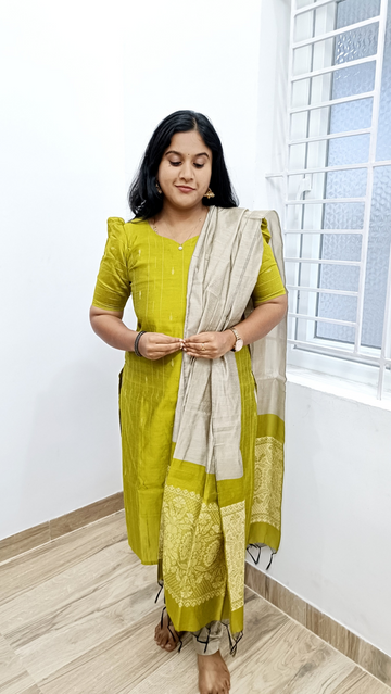 Premium Rawsilk Salwar Suit Set with Half and Half Dupata