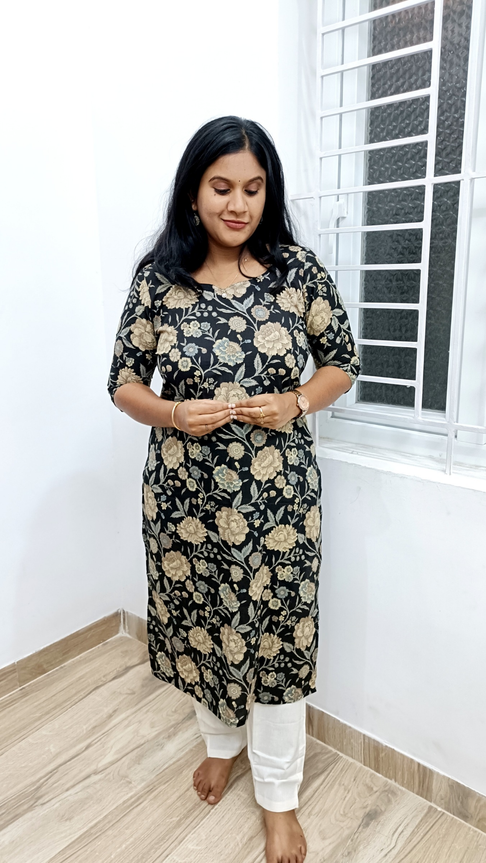 Budget Kurti: Pure Soft Cotton Floral Black Kurti