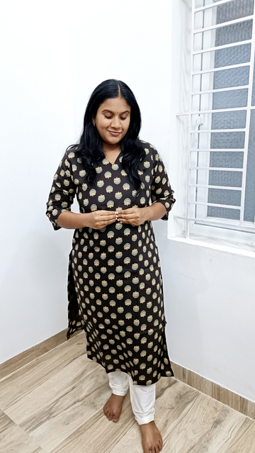 Pure Cotton Ajrak Kurthi-Coffee Brown