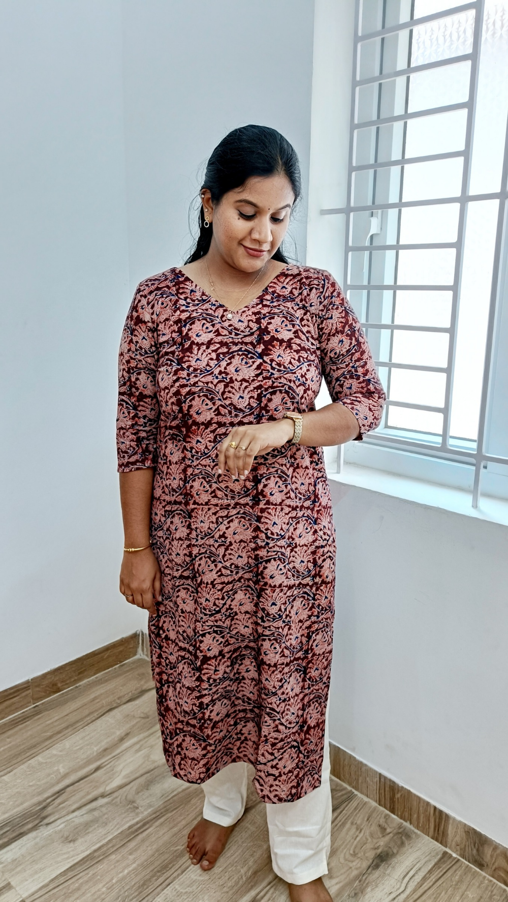 Pure Kalamkaari Handblock Print Kurti-Brown