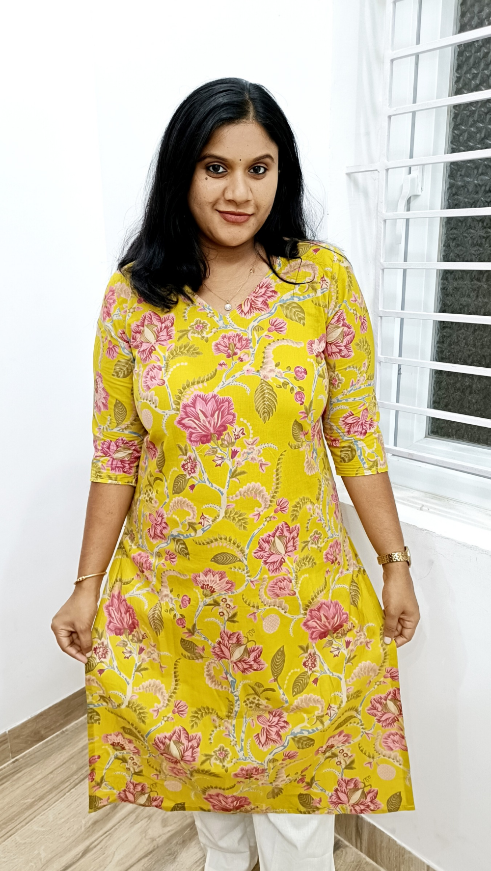 Budget Kurti: Pure Soft Cotton Floral Yellow Kurti