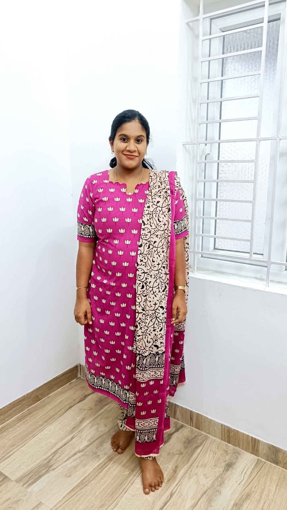 Pure Mul Cotton Hand Block Print Salwar Suit-Pink