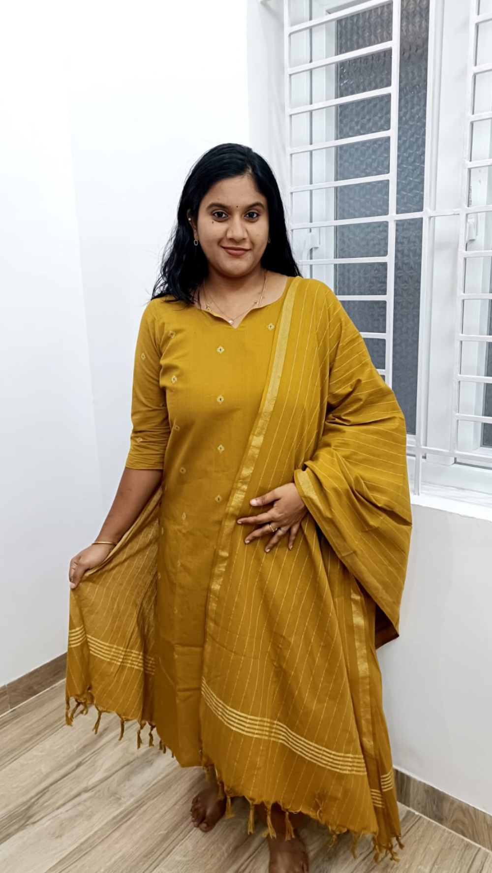 Luxurious Mustard Handloom Salwar Suit Set With Zari