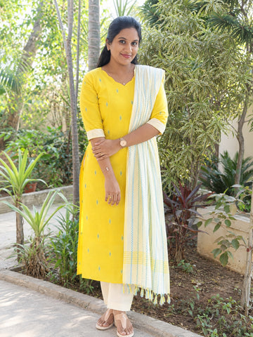 Premium Handloom Cotton - Yellow Salwar Suit set