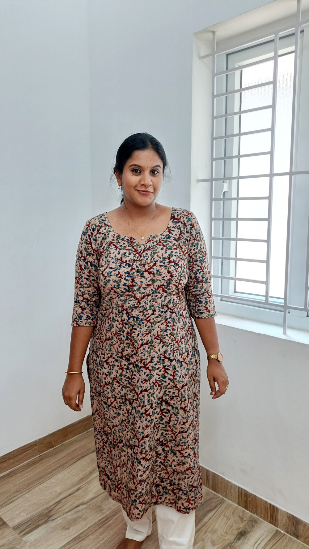 Pure Kalamkaari Handblock Print Kurti-Beige