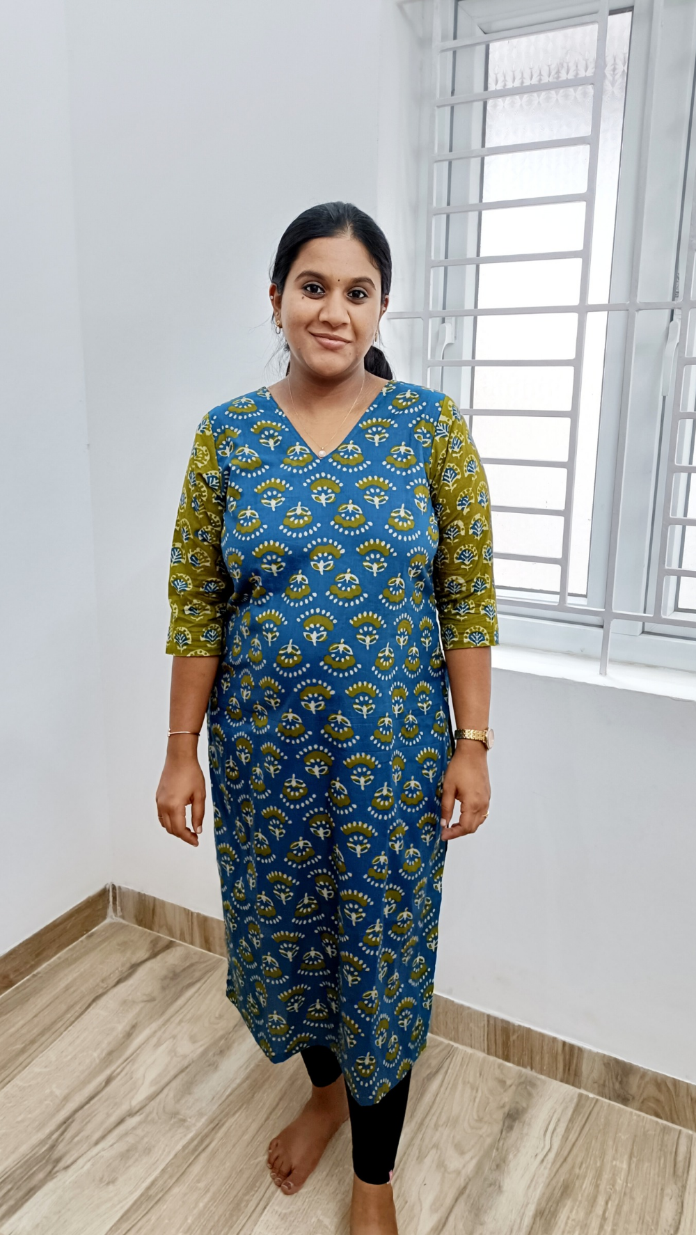 Pure Cotton Designer Kurti - Green and Blue