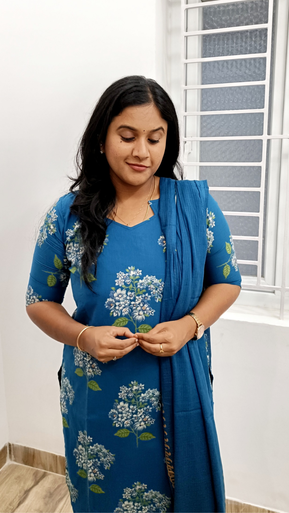 Blue Floral Pure Soft Cotton Salwar Suit Set