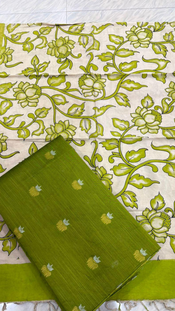 Royal Raw Silk With Chennuri Dupatta Material - Green