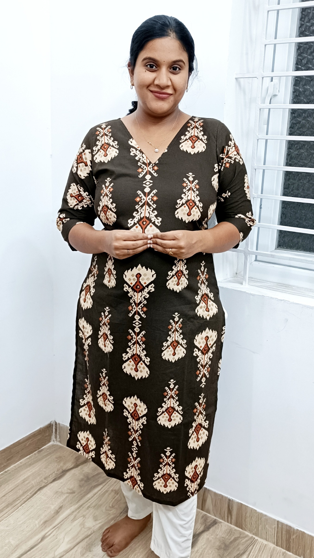 Premium Soft Cotton Kurti - Brown