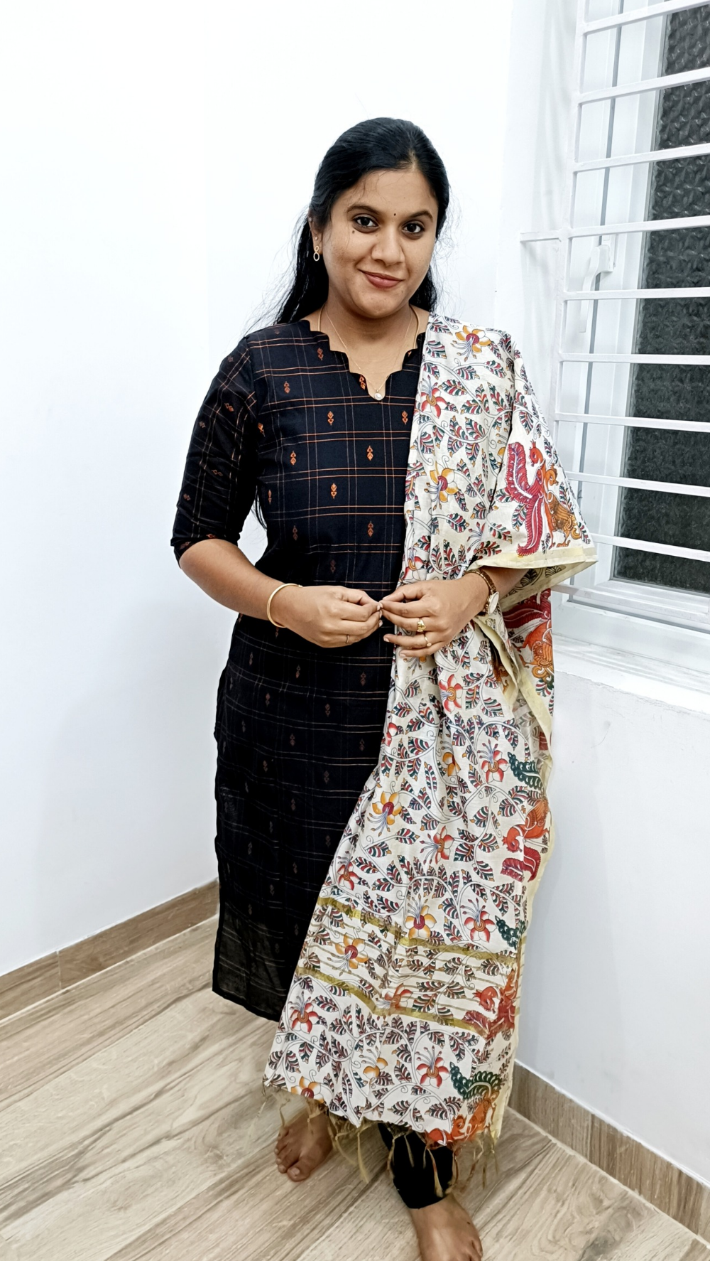 Premium Black Rawsilk Suit Set with Kalamkari Dupata